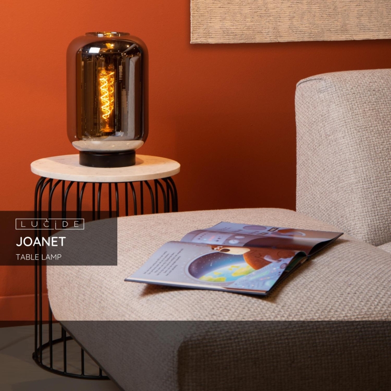 Lucide JOANET - Stolová lampa - Ø 22 cm - 1xE27 - Smoke Grey